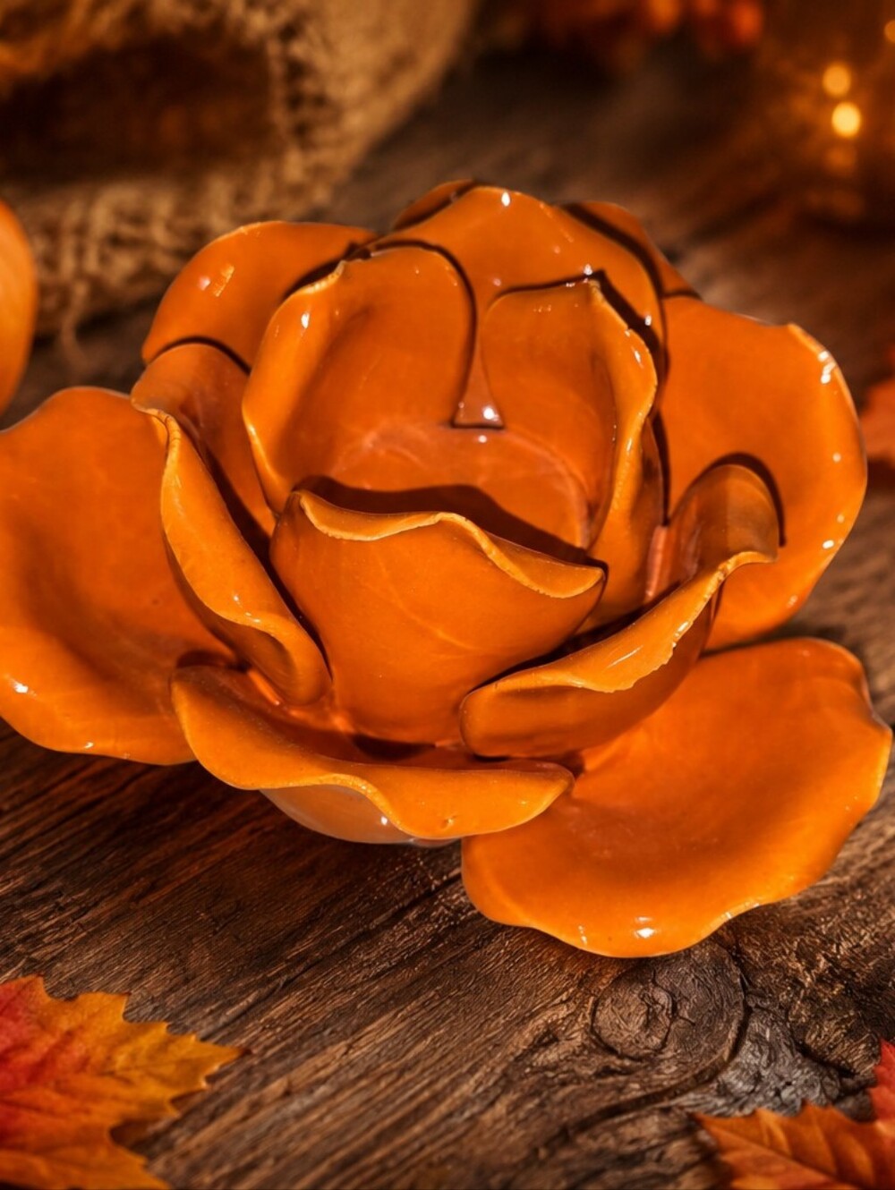 Home Accents Orange Ceramic Flower Bowl - Decorative Accent